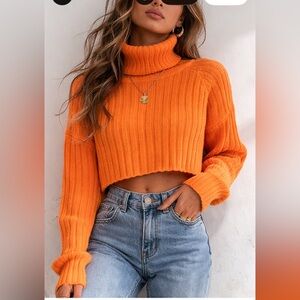 Alice + Olivia Orange Turtleneck Sweater